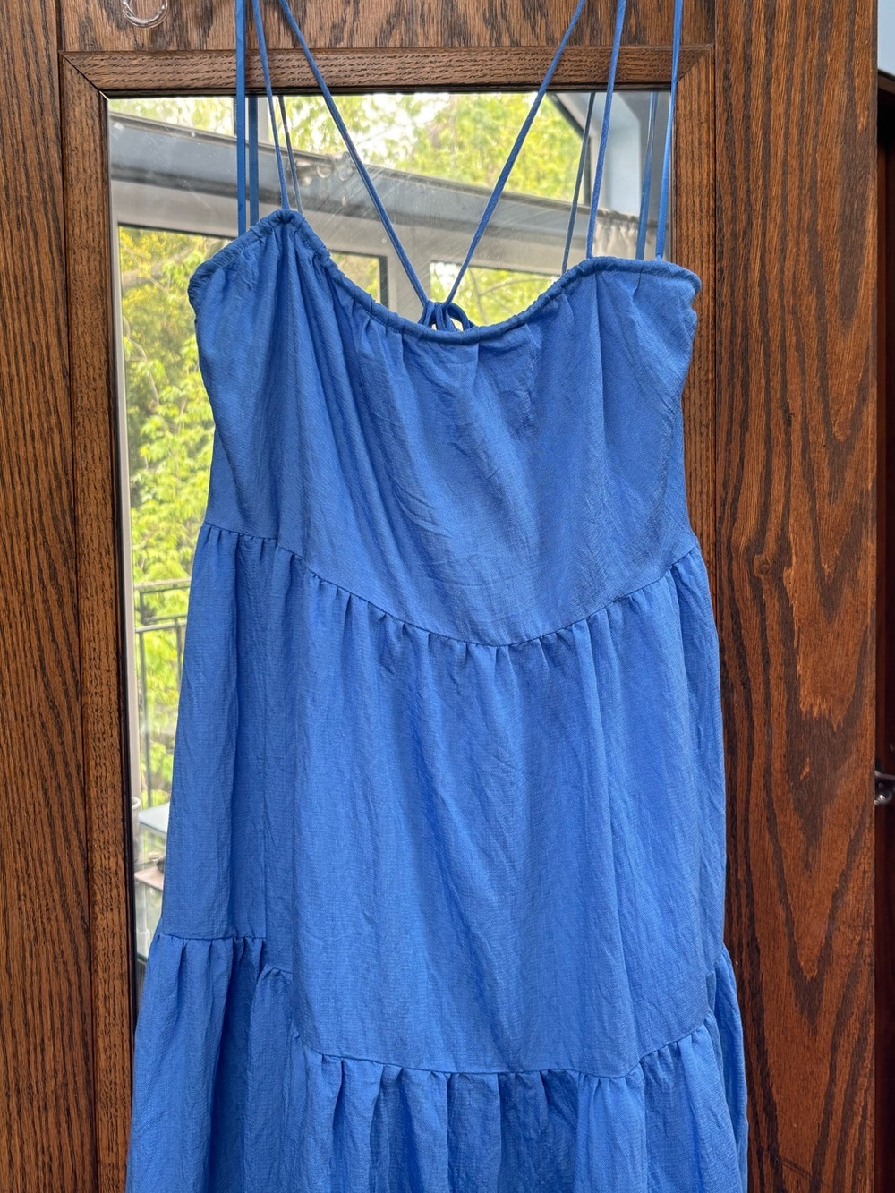 Women's Blue Maxi Dress with Spaghetti Straps